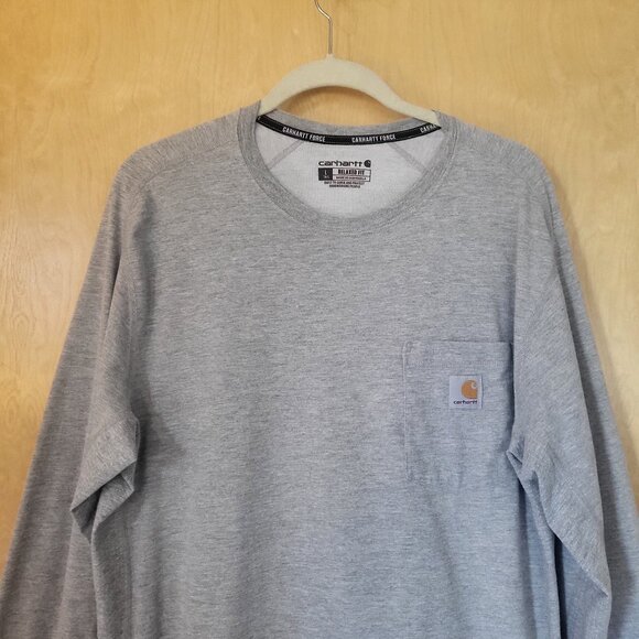 Carhartt Long Sleeve Crewneck Pocket Tee Gray Large Tall - Picture 3 of 8